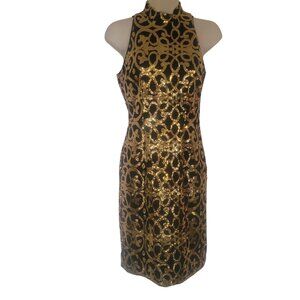 Gianni Bini Black & Gold Sequin‎ Halter Bodycon Dress Size 0 Zippered Party Wear